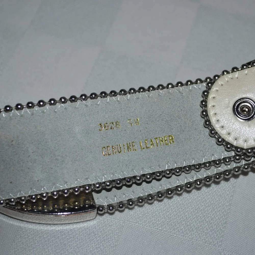 Sz S White Leather Swarovski Crystal Hearts Crosses Belt and Buckle